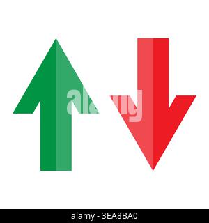 A clean Vector representation of essential directional indicators, with a vibrant green arrow pointing up and a bold red arrow pointing down Stock Vector
