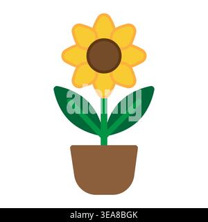 A vibrant Vector illustration of a potted sunflower with yellow petals and green leaves, representing nature and growth. Stock Vector