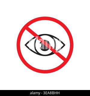 A modern Vector privacy icon illustrating an eye crossed out by a red circle, denoting invisibility or hidden content. Stock Vector