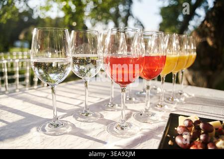Table set for an event party or wedding reception. Banquet table design Stock Photo