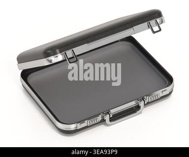 Open retro briefcase isolated on white background. 3D illustration. Stock Photo