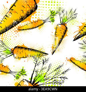 Carrot seamless pattern . Hand drawn. Not AI, vector illustration. Stock Vector