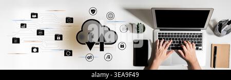 Cloud data storage enhances secure backup, improves connectivity, and supports digital file management Parse Stock Photo
