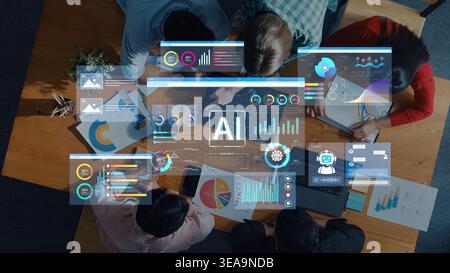 AI business intelligence interface featuring real-time AI data visualization, predictive AI model graphs, and automated report tools driven by AI Stock Photo