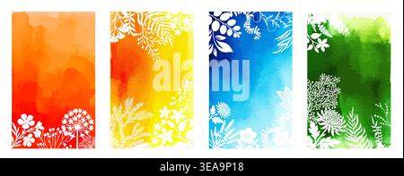 Watercolor colored stretch marks on wet background set Hand drawn. Not AI, vector illustration. Stock Vector