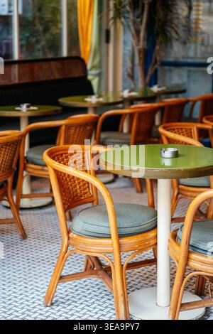 Sundrenched Wooden Furniture Features Woven Seats And Small Ashtray In Tranquil Corner Stock Photo