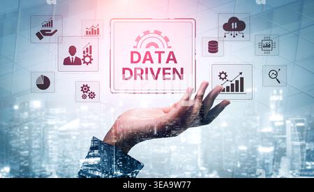 Data-driven decision-making empowers business through analytics, datum collection, and AI systems. Data driven tools support cloud data processing and Stock Photo