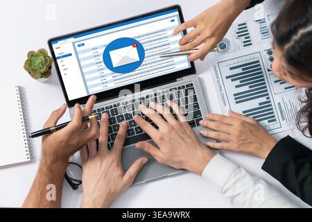 Email notification message showing on computer screen brisk. Digital marketing message information text from business to customer client Stock Photo
