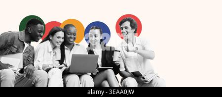 Group of People Collaborating and Discussing Around a Laptop in a Creative Setting Stock Photo