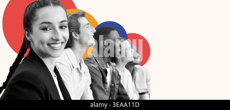 Collage Showing Diverse Group of People Smiling and Sitting Together in a Relaxed Setting Stock Photo