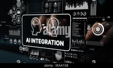 Futuristic Concept of AI Integration with Human Intelligence and Digital Data Visualization Background. Asymptotic smart data analytic. Stock Photo