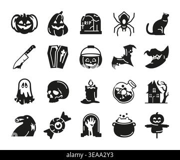Halloween Black Icons Set Stock Vector