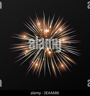 Dramatic golden firework burst with long sparkling light trails and glowing sparks on a transparent background, ideal for celebrations, parties, Stock Vector