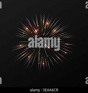 A golden firework burst with radiant sparkles and long light rays on a transparent background, perfect for celebrations, parties, New Year and festive Stock Vector