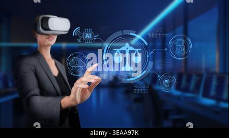 Explore the intersection of virtual reality and artificial intelligence within the legal framework, emphasizing ethics, regulation, and the future of Stock Photo