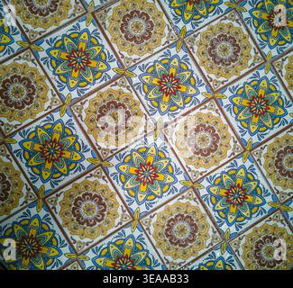 Portuguese azulejo tiles, mexican talavera, italian spanish majolica.Vintage tiled floor print for ceramic or fabric design Stock Photo