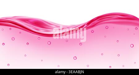 Translucent wave of water in pink color with air bubbles in the depth, isolated on transparent background. Transparency only in vector file Stock Vector
