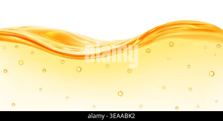 Translucent wave of water in yellow color with air bubbles in the depth, isolated on transparent background. Transparency only in vector file Stock Vector