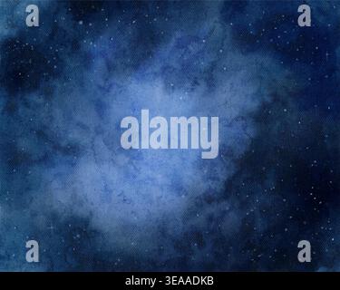 Dreamy watercolor vector background of starry night sky, deep blue universe with glowing stars, soft clouds and abstract cosmic texture, peaceful celestial illustration Stock Vector