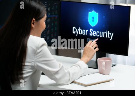 Cyber security system on computer screen protect private information brisk from hacker and cyber attack Stock Photo