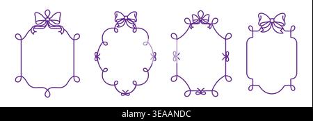 Violet frames set. Antique ornaments and patterns. Frames for photo and pictures. Element of decoration. Template and layout. Flat vector collection Stock Vector