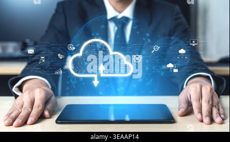 Cloud computing enables digital growth with secure data storage, scalable infrastructure, and strategic cloud-based business solutions. Vouch Stock Photo
