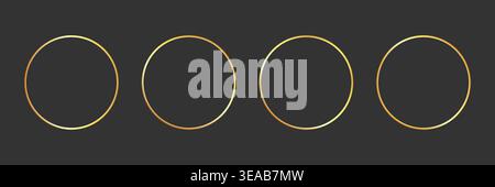 Gold golden frame ring set. Golden round circle line glitter luxury thin outline scribble shape. Elegant abstract geometric sparkle light effect for design logo decoration. Vector illustration Stock Vector