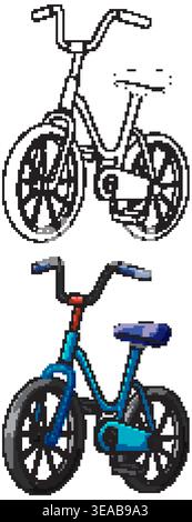 Blue childrenâs bicycle shown in both detailed color and clean black outline vector styles Stock Vector