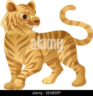 A stylized golden tiger vector illustration with black stripes isolated on a white background Stock Vector