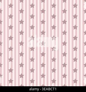 Seamless striped star pattern baby pink pastel background cute nursery design star Stock Vector