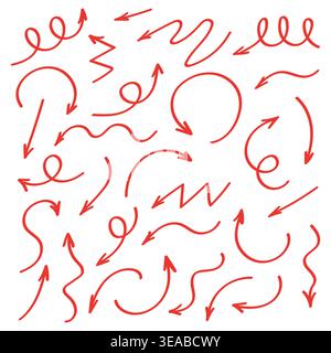 Trendy red hand drawn arrows for social media posts stories reels and presentations. Perfect for bloggers designers and marketers to highlight text ad Stock Vector