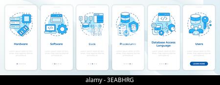 Database system elements blue onboarding mobile app screen Stock Vector