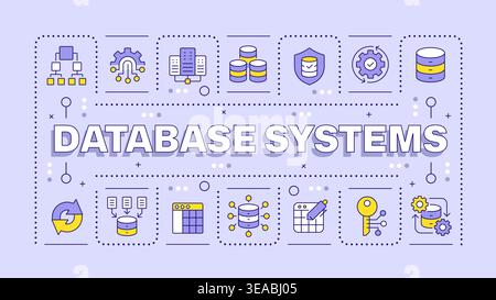 Database systems light purple word concept Stock Vector
