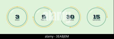 Glassmorphism blob circular countdown timer set Stock Vector