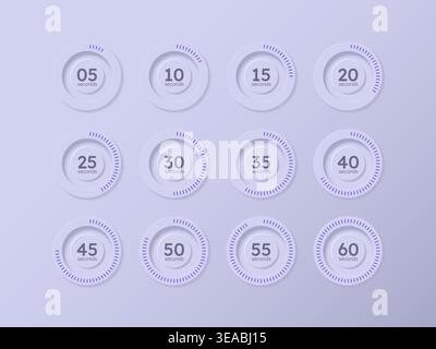 Time management circular countdown timer set Stock Vector