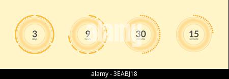 Orange neon dotted circular countdown timer set Stock Vector