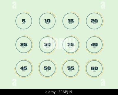 Glassmorphism blob circular countdown timer set Stock Vector