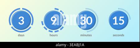 Blue solid virtual circular countdown timer set Stock Vector