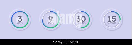 Gradient neumorphism circular countdown timer set Stock Vector