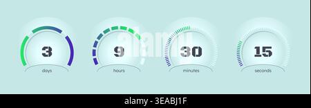 Blue gradient with radial dots circular countdown timer set Stock Vector