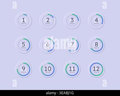 Gradient neumorphism circular countdown timer set Stock Vector