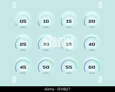 Purple gradient radial dots circular countdown timer set Stock Vector