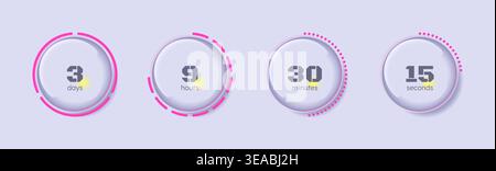 Glass glossy translucent circular countdown timer set Stock Vector