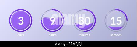 Liquid effect translucent circular countdown timer set Stock Vector