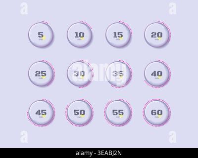 Glass glossy translucent circular countdown timer set Stock Vector
