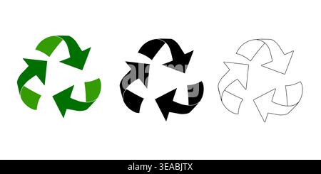 Exploring the Concept of Recycling Through Three Distinct Arrow-Based Symbol Variations Stock Vector