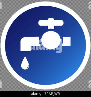 Stylish Blue Circle Icon Featuring a Minimalistic Water Faucet with a Drop of Water Stock Vector