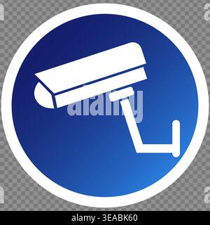 Stylized Security Camera Emblem on Circular Blue Background for Surveillance Systems and Safety Stock Vector
