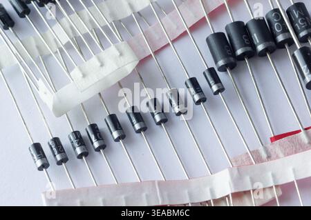 Close-up of diodes on a tape. Electronic components concept. Stock Photo