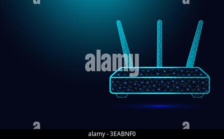 Low poly wireframe Wi-Fi router on dark blue background. Stock Vector